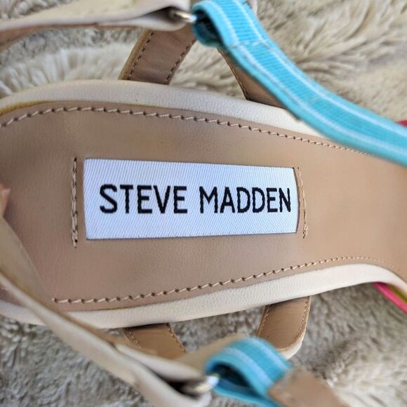 NWOT Steve Madden AFORD Yellow Multicolor Mesh Toe Stiletto Ankle Strap Heel, 7 - Picture 9 of 15